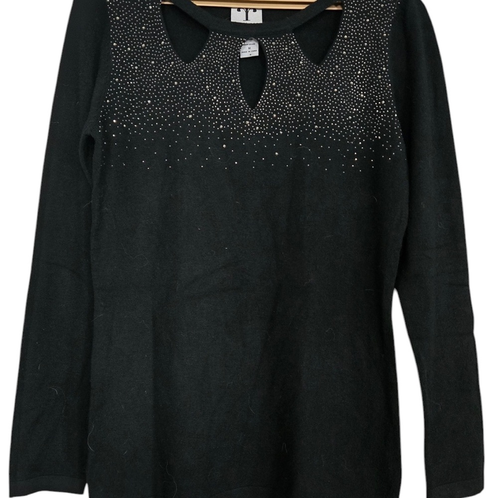 Black V-Neck Embellished Long Sleeve Top